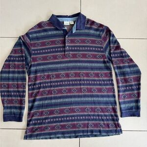 Vintage L.L. Bean Men's Blue and Purple Patterned Button Down Shirt